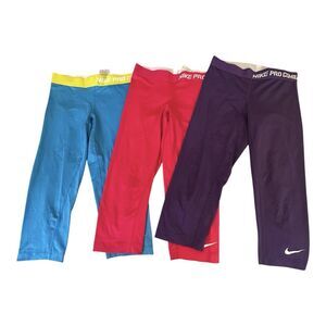 Lot of 3 Nike Pro Combat Dri-Fit Capri Leggings Womens Small Purple Pink Blue⁠